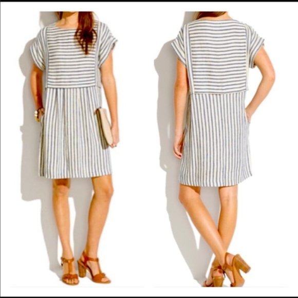 Madewell Dresses & Skirts - Madewell Navy Cream Striped Blanca Linen Dress